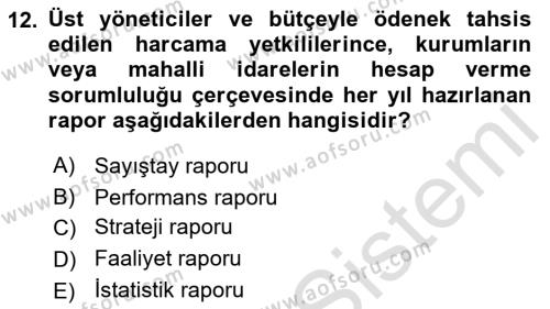 Mahalli İdareler Dersi 2021 - 2022 Yılı Yaz Okulu Sınavı 12. Soru