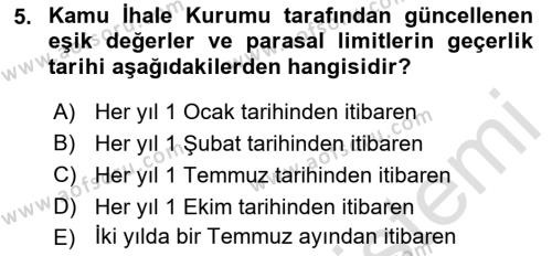 Mahalli İdareler Dersi 2022 - 2023 Yılı Yaz Okulu Sınavı 5. Soru