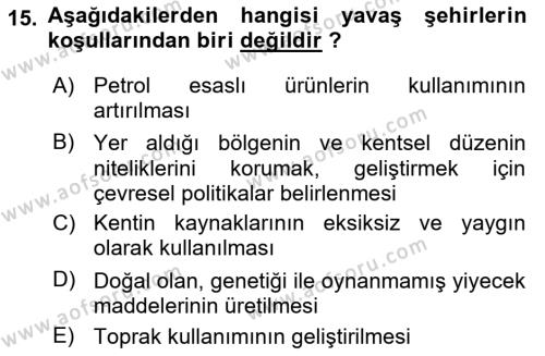 Şehircilik Dersi 2017 - 2018 Yılı 3 Ders Sınavı 15. Soru